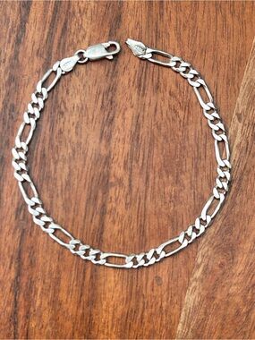 Sterling Silver Figaro Chain Bracelet - Silver